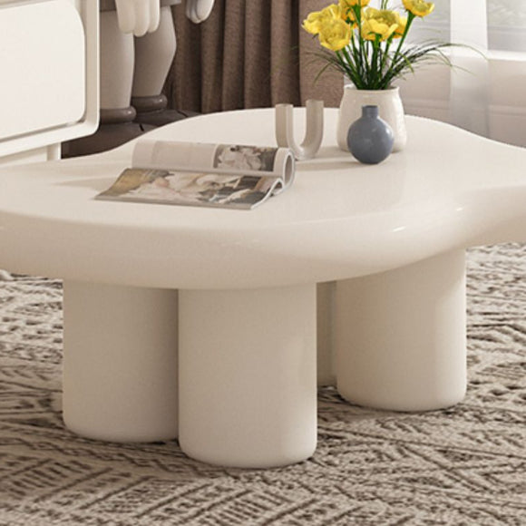 Solid Wood Cream Coffee Table Cloud-Shaped 4 Legs Cocktail Table