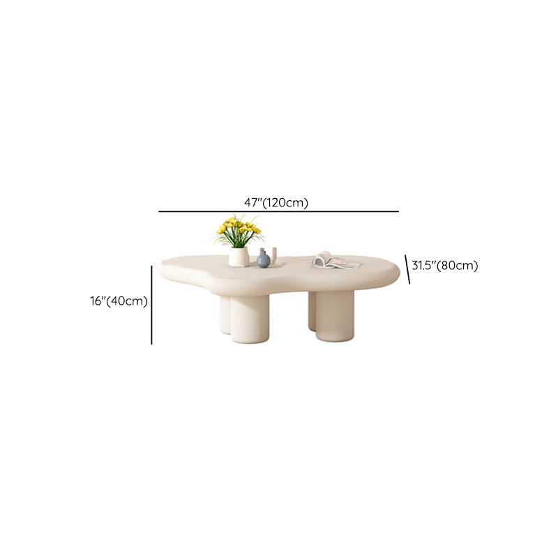 Solid Wood Cream Coffee Table Cloud-Shaped 4 Legs Cocktail Table