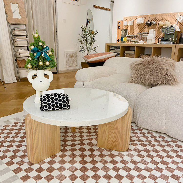 Solid Wood 3 Legs Coffee Table Modern 1 Single Terrazzo Cocktail Table