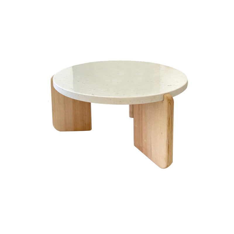 Solid Wood 3 Legs Coffee Table Modern 1 Single Terrazzo Cocktail Table