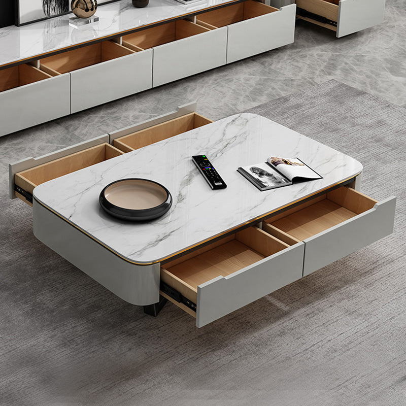 Slate and Marble Coffee Table Rectangle Modern Single Coffee Table with 4 Drawers