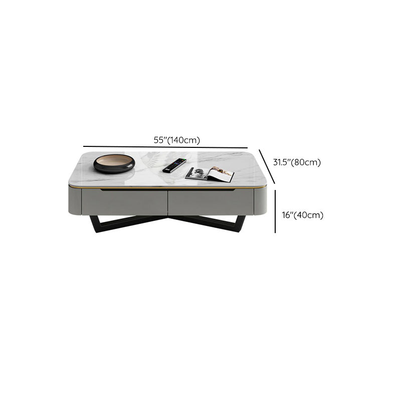 Slate and Marble Coffee Table Rectangle Modern Single Coffee Table with 4 Drawers
