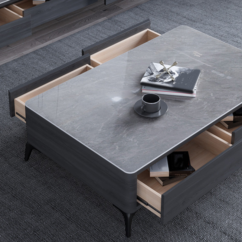 Slate Rectangle Modern Coffee Table 4 Legs Single Coffee Table with 4 Drawers
