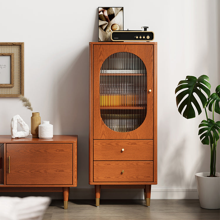 Modern Two Drawer Accent Cabinet Rectangular Wooden and Glass 1-Door Cabinet