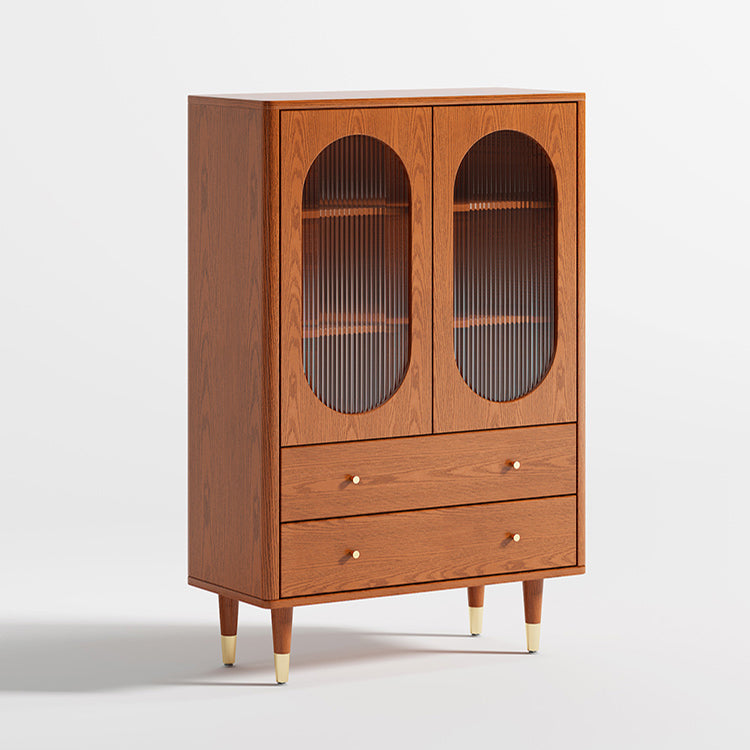Modern Two Drawer Accent Cabinet Rectangular Wooden and Glass 1-Door Cabinet