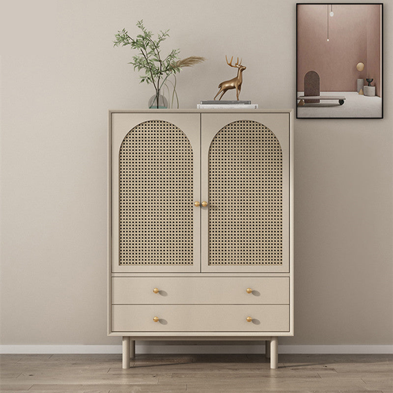 Contemporary Solid Wood Accent Cabinet Beige 2/4-Drawer Chest with Rattan Accent