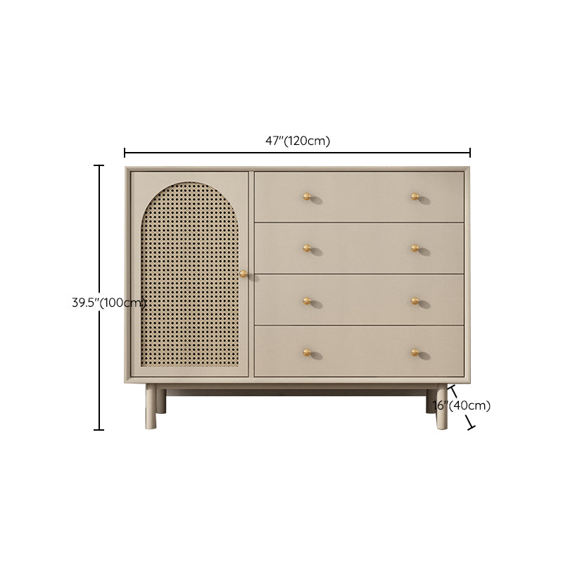 Contemporary Solid Wood Accent Cabinet Beige 2/4-Drawer Chest with Rattan Accent