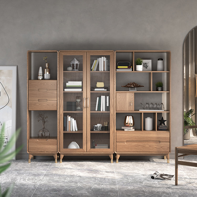 74" Tall Solid Wood Storage Cabinet Brown Drawers Included Chest with Shelves