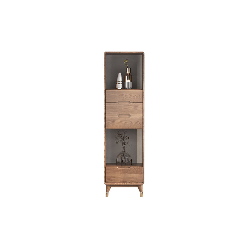74" Tall Solid Wood Storage Cabinet Brown Drawers Included Chest with Shelves