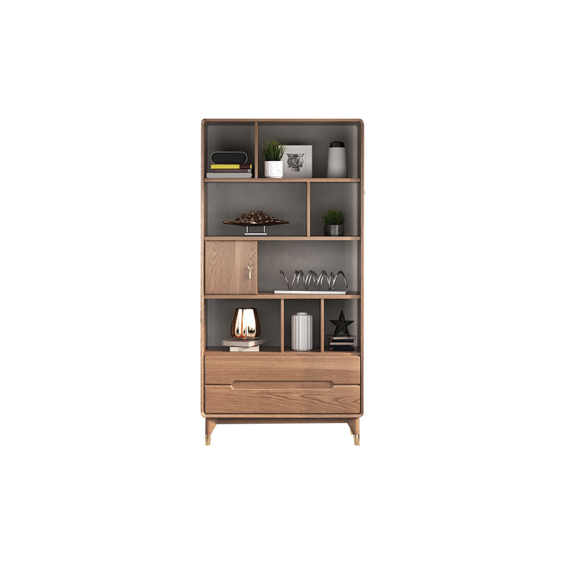 74" Tall Solid Wood Storage Cabinet Brown Drawers Included Chest with Shelves
