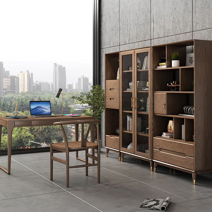 74" Tall Solid Wood Storage Cabinet Brown Drawers Included Chest with Shelves