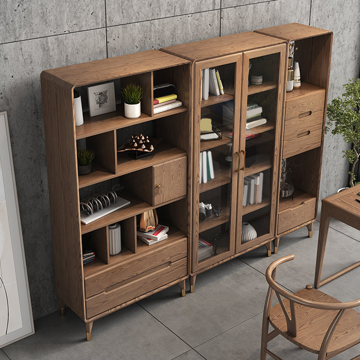 74" Tall Solid Wood Storage Cabinet Brown Drawers Included Chest with Shelves