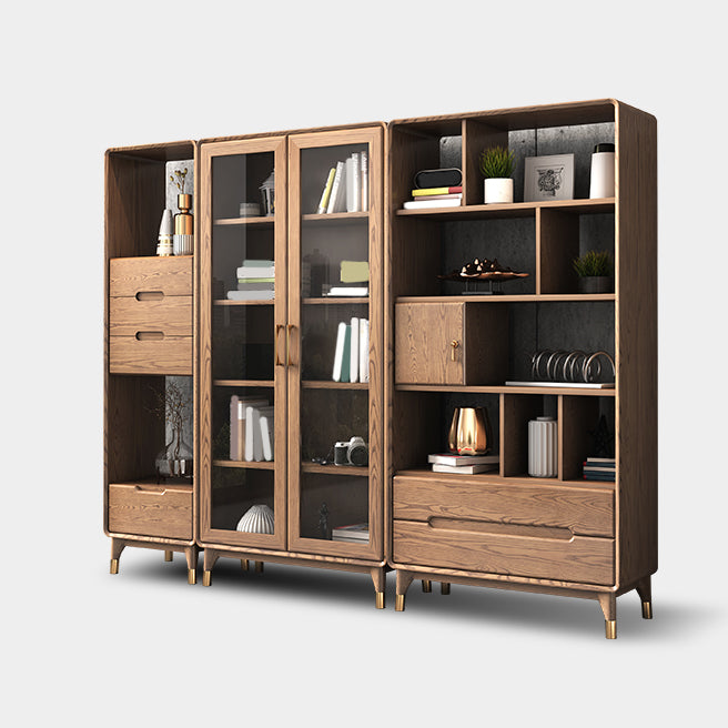 74" Tall Solid Wood Storage Cabinet Brown Drawers Included Chest with Shelves