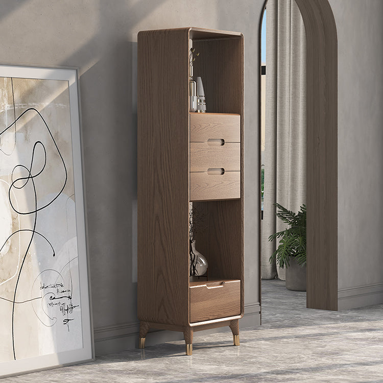 74" Tall Solid Wood Storage Cabinet Brown Drawers Included Chest with Shelves