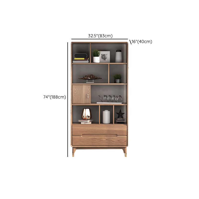 74" Tall Solid Wood Storage Cabinet Brown Drawers Included Chest with Shelves
