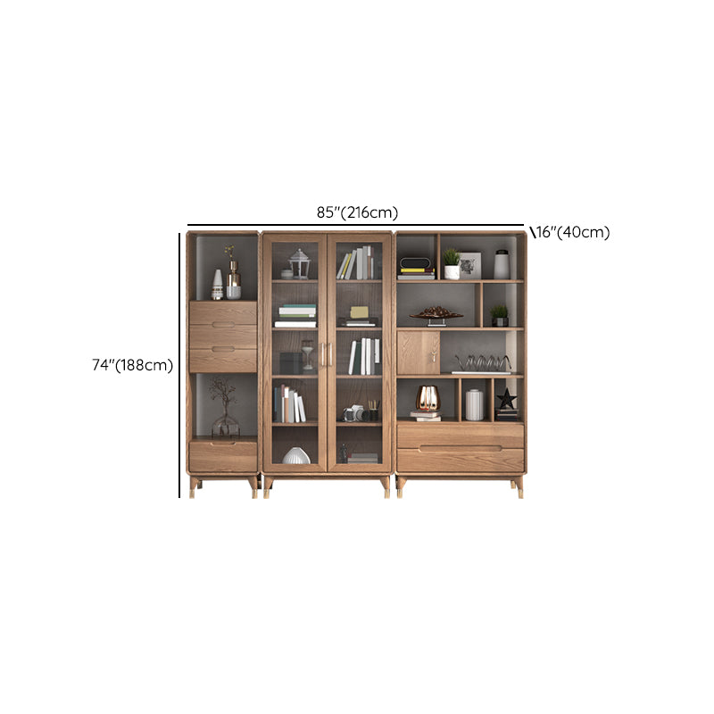 74" Tall Solid Wood Storage Cabinet Brown Drawers Included Chest with Shelves