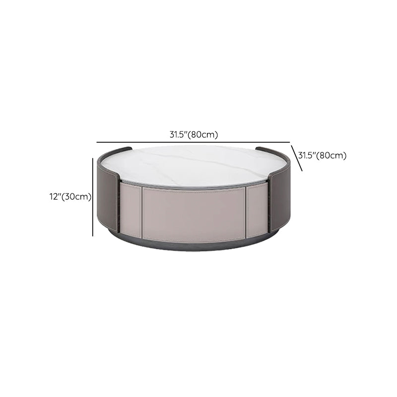Slate and Leather Drum Coffee Table Modern Round Cocktail Table Set with Storage