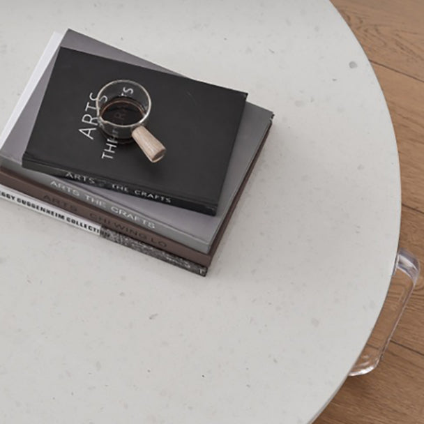 Contemporary Round Terrazzo Coffee Table in White Acrylic Legs 1 Single Cocktail Table