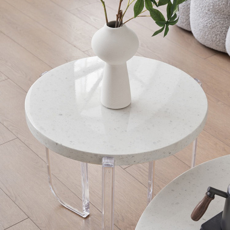 Contemporary Round Terrazzo Coffee Table in White Acrylic Legs 1 Single Cocktail Table