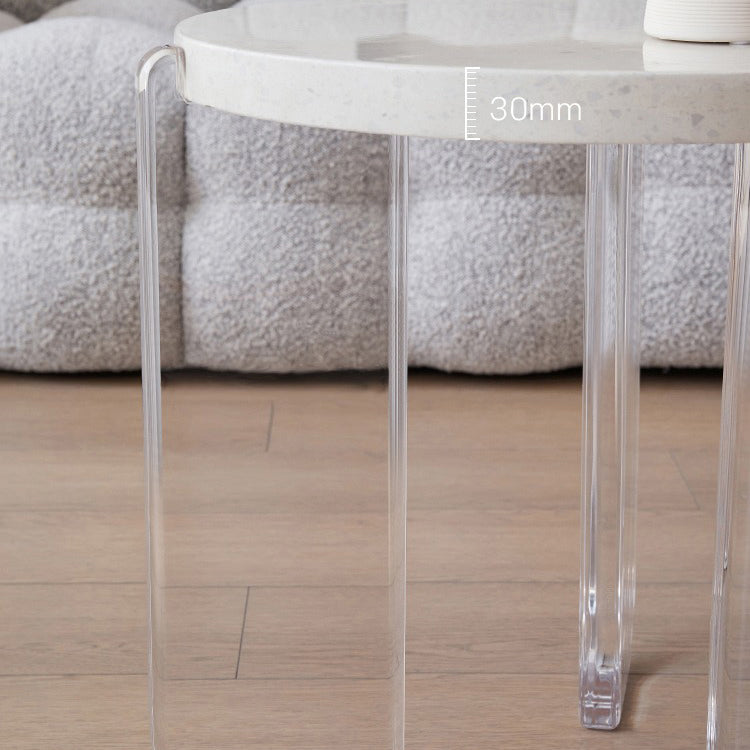 Contemporary Round Terrazzo Coffee Table in White Acrylic Legs 1 Single Cocktail Table