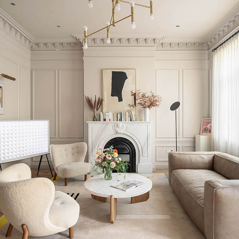 Modern Minimalist Round Coffee Table 3 Legs Terrazzo Cocktail Table in White