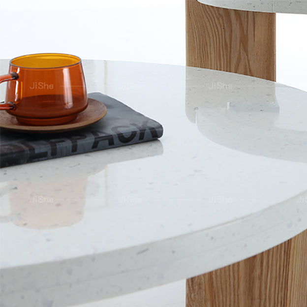 Modern Minimalist Round Coffee Table 3 Legs Terrazzo Cocktail Table in White