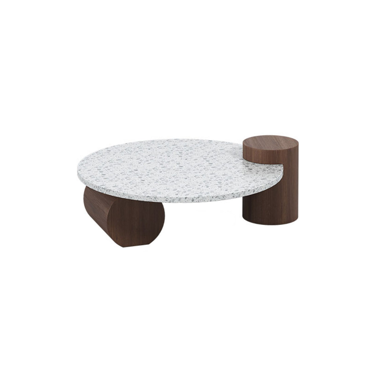 White Round Coffee Table Terrazzo and Pine Wood Cocktail Table Set