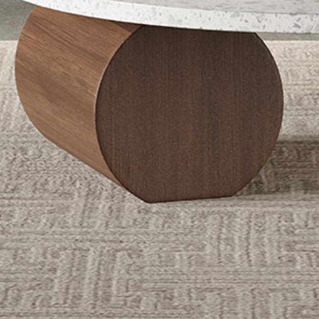 White Round Coffee Table Terrazzo and Pine Wood Cocktail Table Set