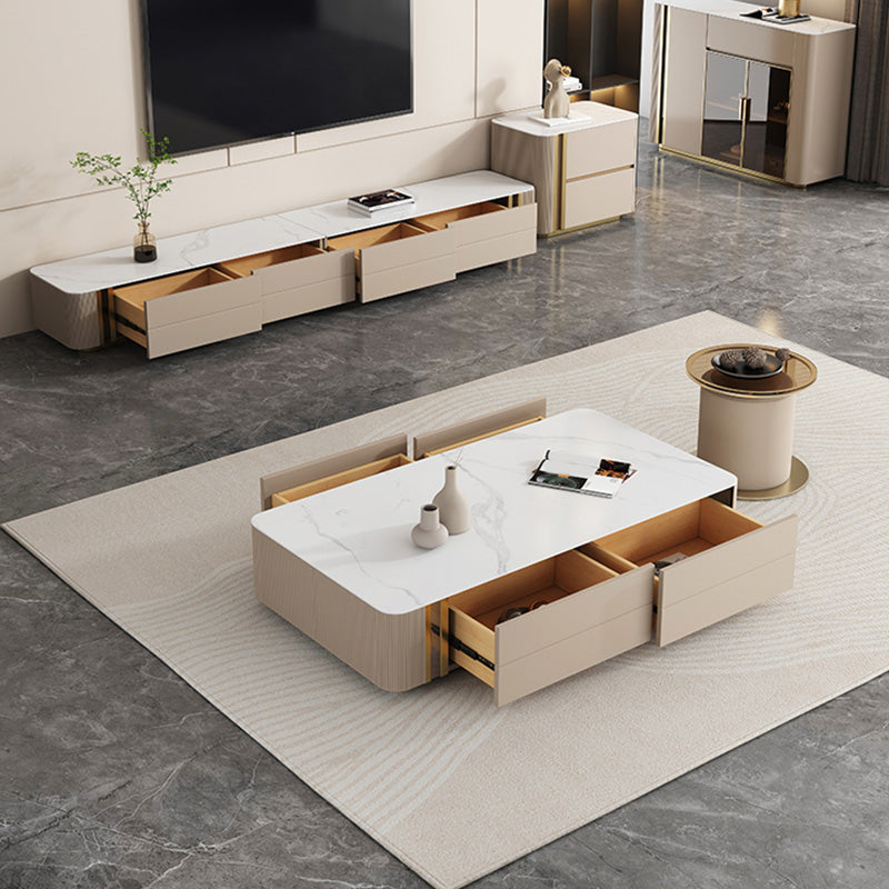 Slate Rectangular Coffee Table White Coffee Table Set with Drawer
