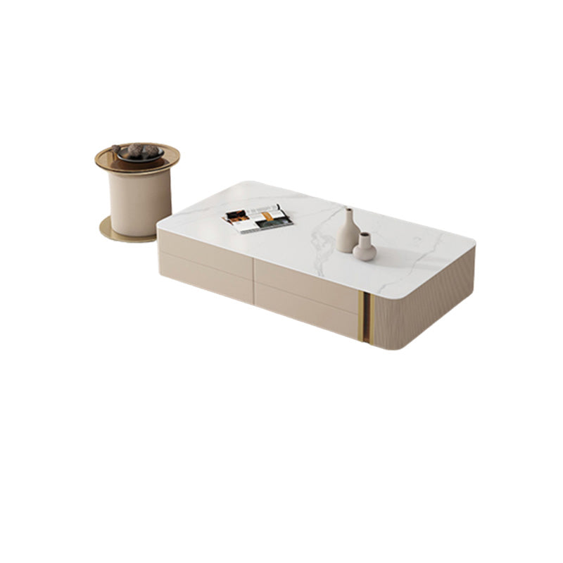 Slate Rectangular Coffee Table White Coffee Table Set with Drawer