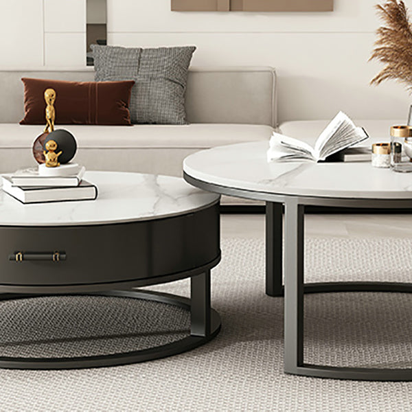 Slate Coffee Table Set Frame Cocktail Table with Storage Drawers