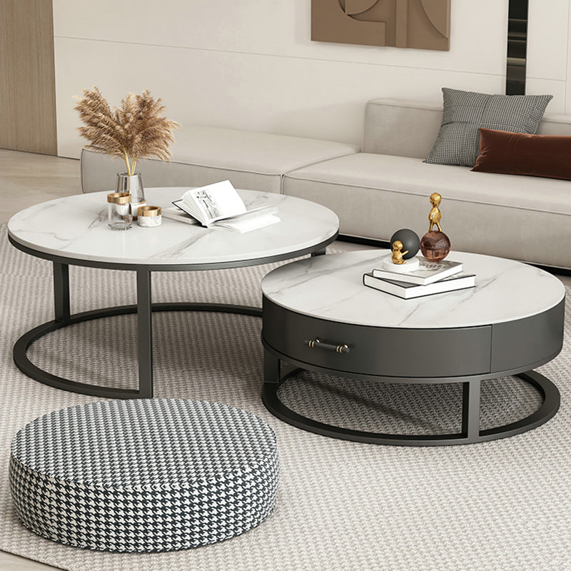 Slate Coffee Table Set Frame Cocktail Table with Storage Drawers