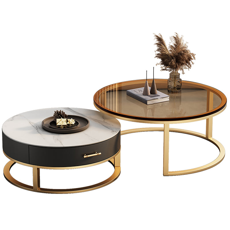 Glass Top Coffee Table Set Frame Cocktail Table with Storage Drawers