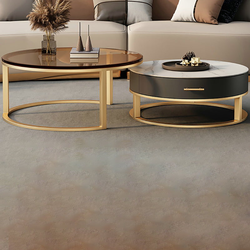 Glass Top Coffee Table Set Frame Cocktail Table with Storage Drawers
