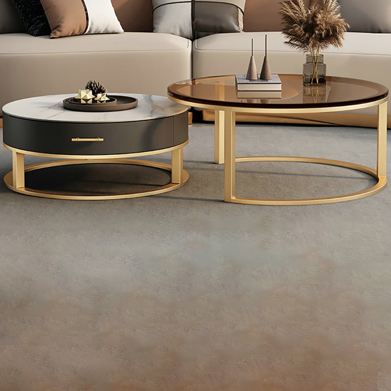 Glass Top Coffee Table Set Frame Cocktail Table with Storage Drawers