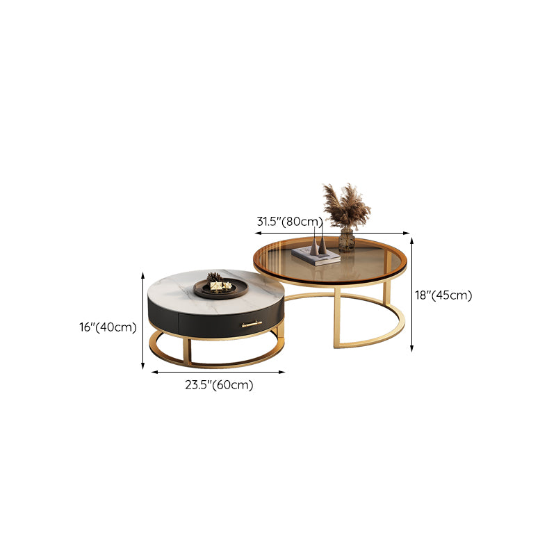 Glass Top Coffee Table Set Frame Cocktail Table with Storage Drawers