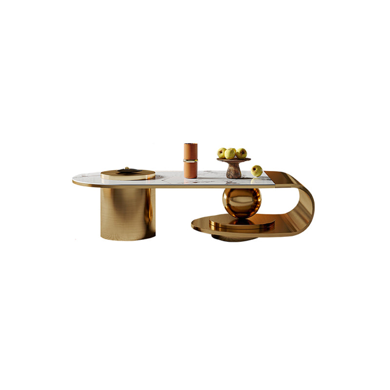 Glam Slate Cocktail Table Stainless Steel Abstract Coffee Table