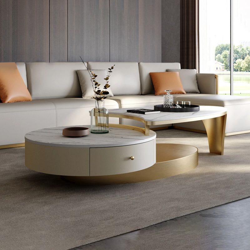 Slate Nesting Coffee Table Set Pedestal Coffee Table with 2 Drawers
