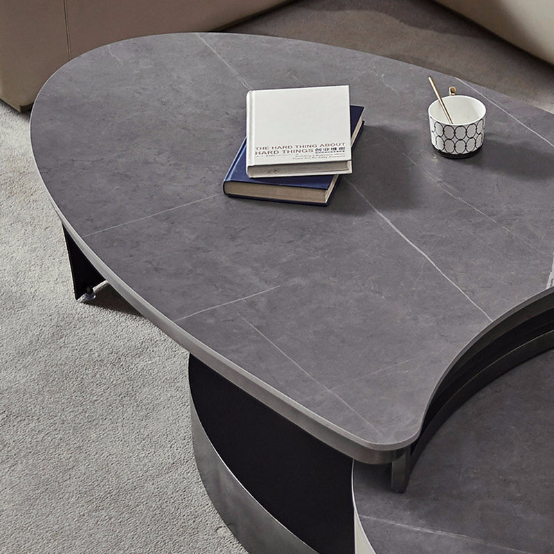 Slate Nesting Coffee Table Set Pedestal Coffee Table with 2 Drawers