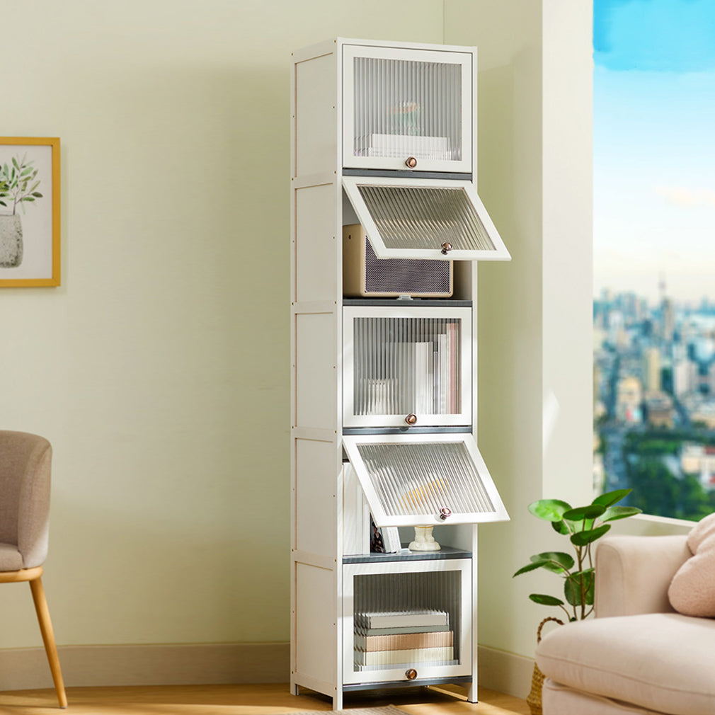 Contemporary Bamboo Accent Cabinet in White 12.6" D Chest with Glass Paned
