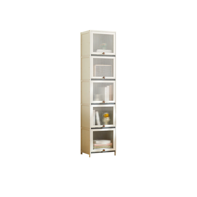 Contemporary Bamboo Accent Cabinet in White 12.6" D Chest with Glass Paned