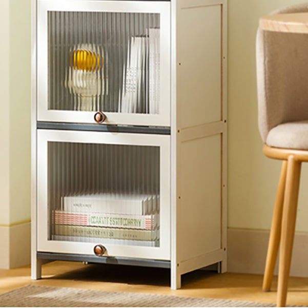 Contemporary Bamboo Accent Cabinet in White 12.6" D Chest with Glass Paned