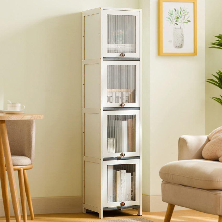Contemporary Bamboo Accent Cabinet in White 12.6" D Chest with Glass Paned