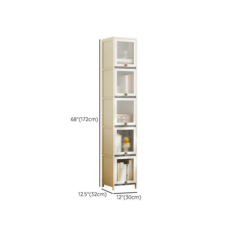 Contemporary Bamboo Accent Cabinet in White 12.6" D Chest with Glass Paned