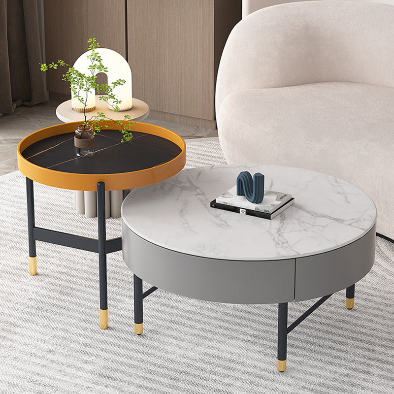 Modern Round Nesting Coffee Table Set Frame Coffee Table with Storage
