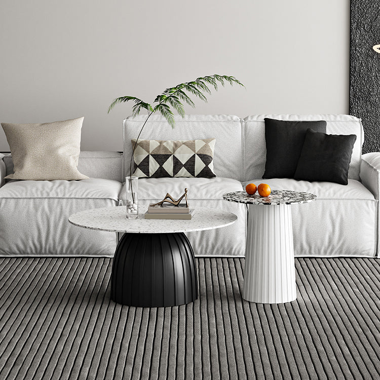 Round Terrazzo Pedestal Coffee Table Modern 2 Bunching Cocktail Tables