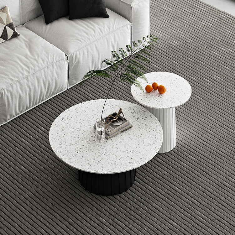 Round Terrazzo Pedestal Coffee Table Modern 2 Bunching Cocktail Tables