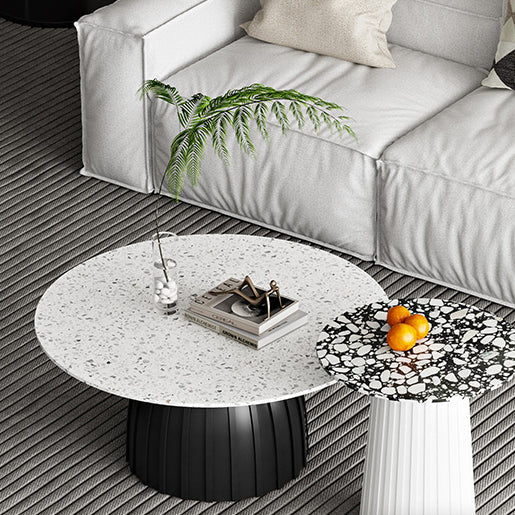 Round Terrazzo Pedestal Coffee Table Modern 2 Bunching Cocktail Tables