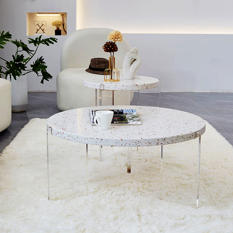 Contemporary Round Terrazzo Cocktail Table Metal/Acrylic 3 Legs Coffee Table
