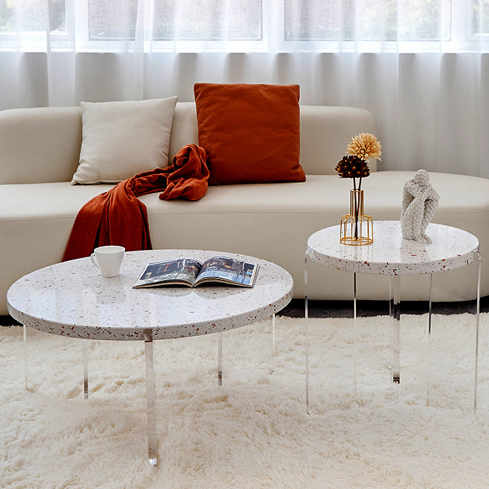 Contemporary Round Terrazzo Cocktail Table Metal/Acrylic 3 Legs Coffee Table